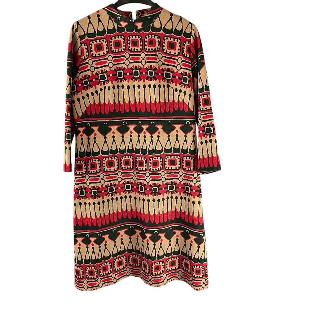 Berkshire B-Tween Vintage 70s Dress  Psychedelic Hostess 3/4 Sleeve Medium Large